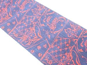 草花に動物模様織出し袋帯